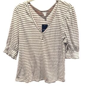 NEW Lucky Brand Puff Sleeve Cotton Blend V-Neck
Striped Pullover Top